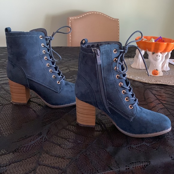 Womens 6.5 Blue Navy Suede Calf Boots - Picture 4 of 6